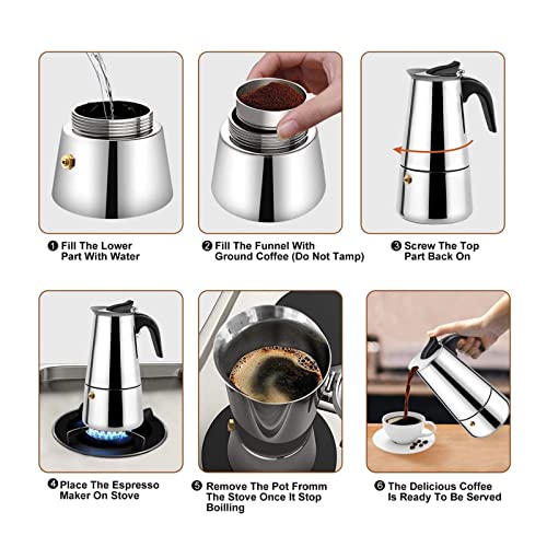 YOSOO Coffee Maker, Stainless Steel Coffee Pot Percolator Stovetop Espresso Latte Maker Percolator Stove Top Filter Coffee Maker Pot Easy Clean (300ML 6 Cup) - Image 4