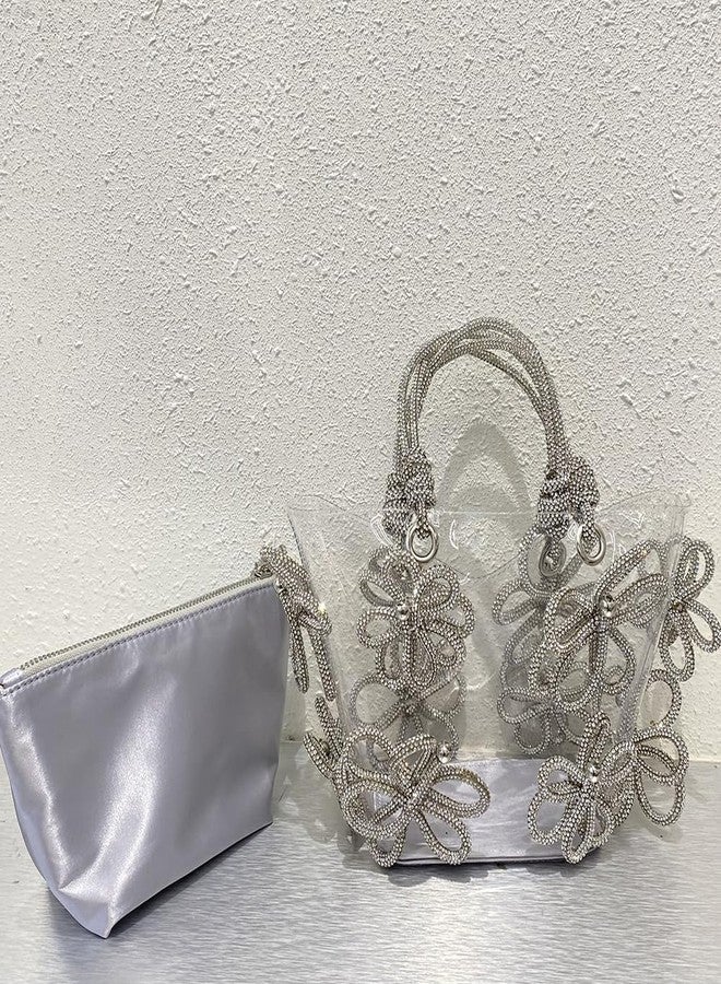 CUXVA Clear Flower Rhinestone Handbag for Women Crystal Evening Purses with Handle Glitter Handbag for Wedding Cocktail Party Prom Gift - Image 4