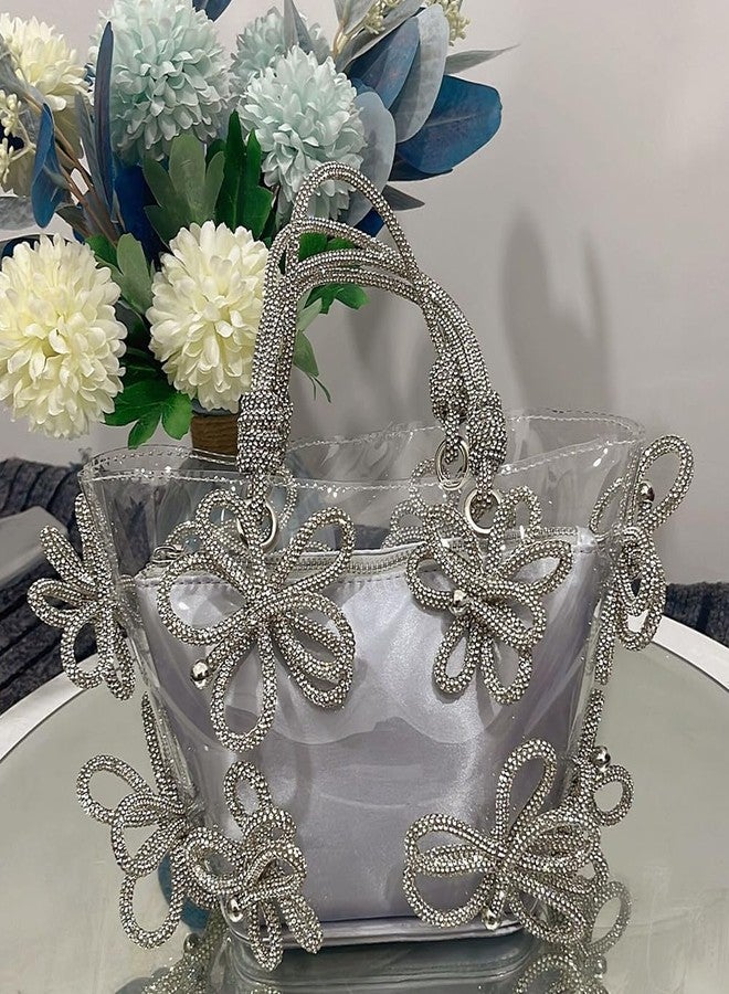CUXVA Clear Flower Rhinestone Handbag for Women Crystal Evening Purses with Handle Glitter Handbag for Wedding Cocktail Party Prom Gift - Image 3