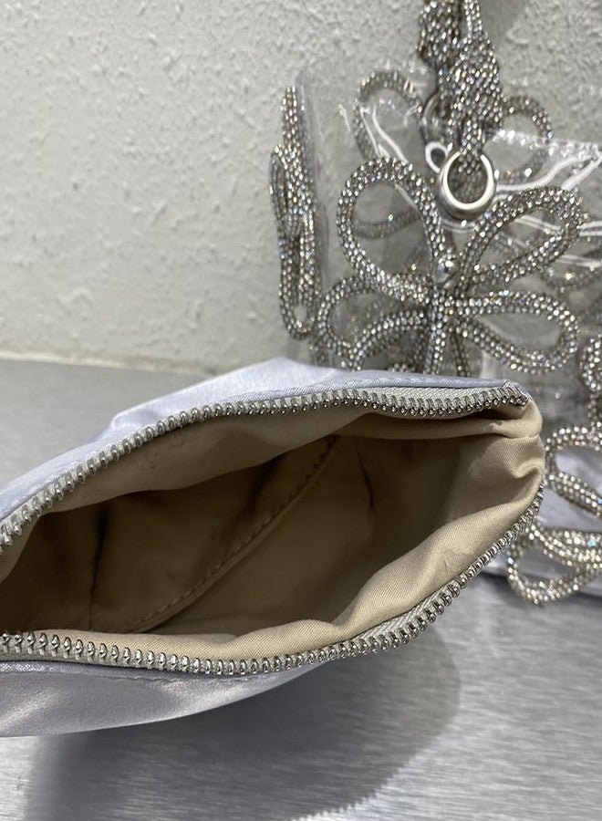 CUXVA Clear Flower Rhinestone Handbag for Women Crystal Evening Purses with Handle Glitter Handbag for Wedding Cocktail Party Prom Gift - Image 5