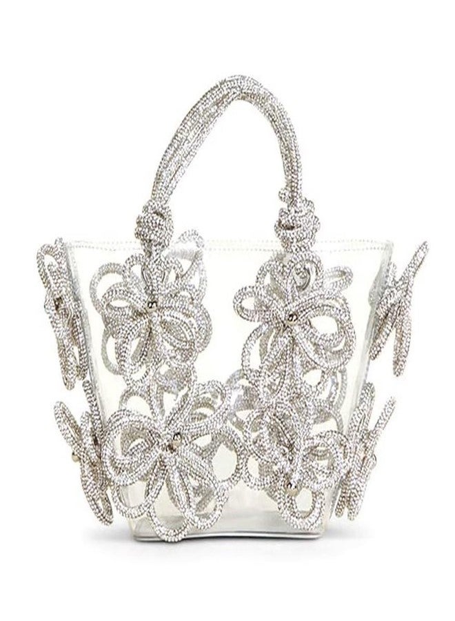 CUXVA Clear Flower Rhinestone Handbag for Women Crystal Evening Purses with Handle Glitter Handbag for Wedding Cocktail Party Prom Gift - Image 1