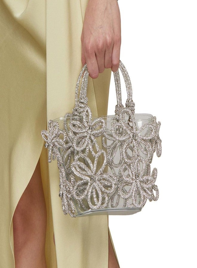 CUXVA Clear Flower Rhinestone Handbag for Women Crystal Evening Purses with Handle Glitter Handbag for Wedding Cocktail Party Prom Gift - Image 2