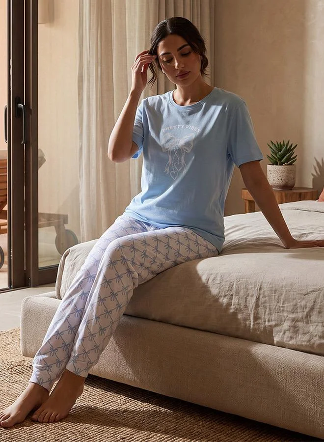 Fav Printed Crew Neck T-shirt and Pyjamas Set