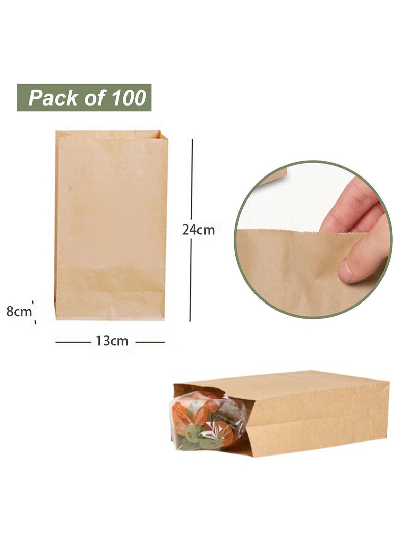 Kraft Paper Lunch Bags (100 Count) - Bulk Disposable Lunch Sacks, Good for a Snack, Sandwich, Grocery Food, and Arts & Crafts Projects,13x8x24cm  - Image 2