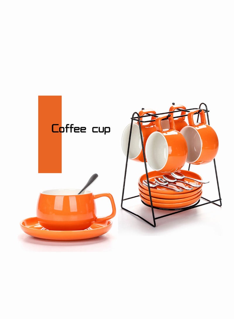 12-Pieces/Set Ceramic Coffee Cup Contains Coffee Rack,Solid Colour Simple Design Coffee Cup Set with 4 Stainless Steel Spoons/4 Cups/4 Saucers - Image 1