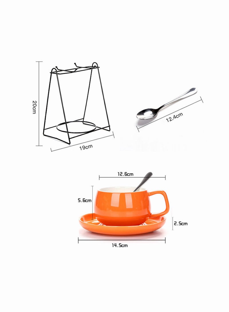 12-Pieces/Set Ceramic Coffee Cup Contains Coffee Rack,Solid Colour Simple Design Coffee Cup Set with 4 Stainless Steel Spoons/4 Cups/4 Saucers - Image 4