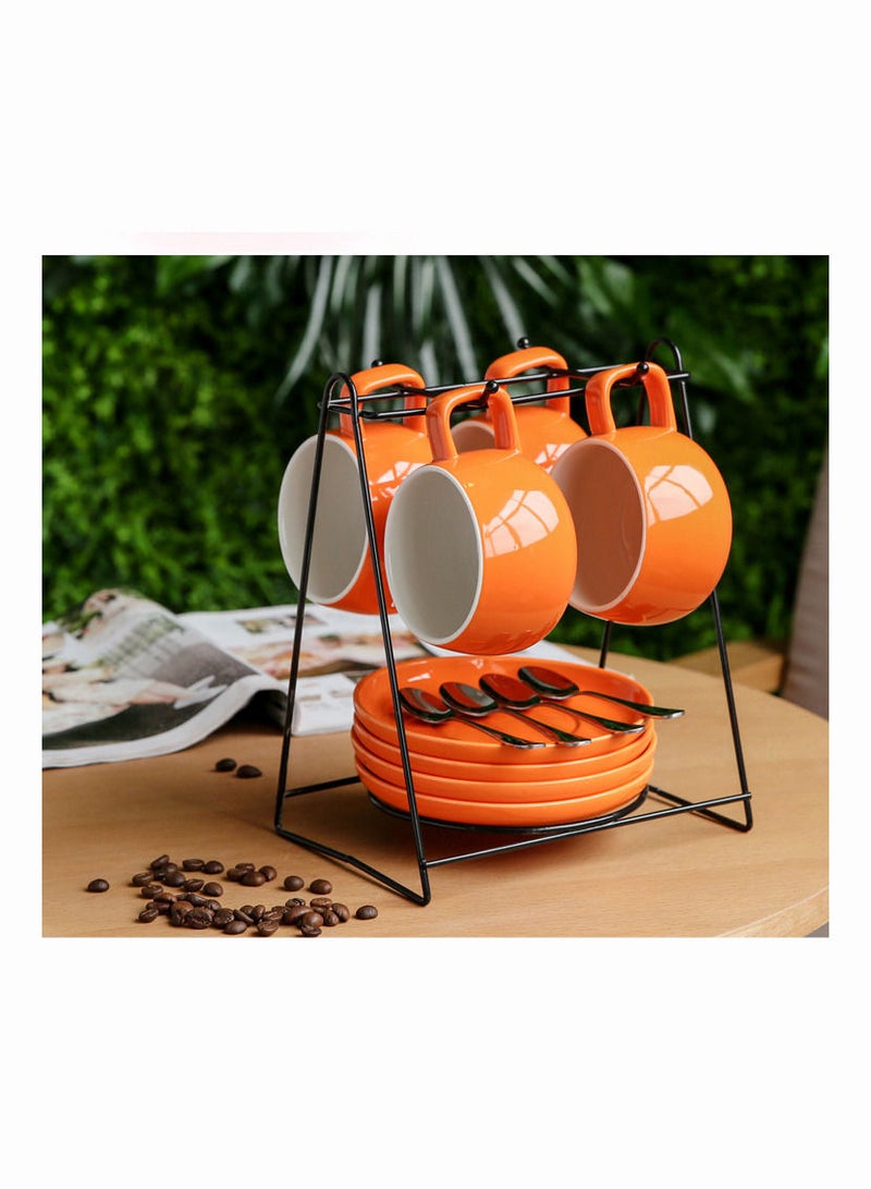 12-Pieces/Set Ceramic Coffee Cup Contains Coffee Rack,Solid Colour Simple Design Coffee Cup Set with 4 Stainless Steel Spoons/4 Cups/4 Saucers - Image 2