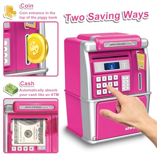 Ranphykx Piggy Bank for Kids ATM Machine for Real Money with Password Lock Electronic Savings Box ATM Piggy Bank Gifts for 312 Year Old Girls Boys - Image 5