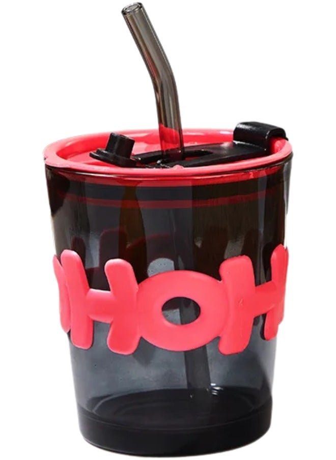 Generic - Glass Tumbler with Glass Straw and Lid 350 ml, Glass Cup with Silicone Sleeve, Glass Coffee Mugs for Straw and Direct Drinking Mouth Dual Use, Summer Travel Essential Bottle (Pink) - Image 1