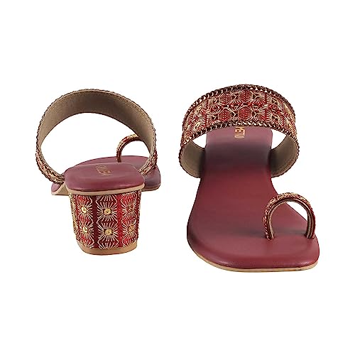 Metro Women Maroon Ethnicwear Block Heel Sandal UK/4 EU/37 (35-321) - Image 5