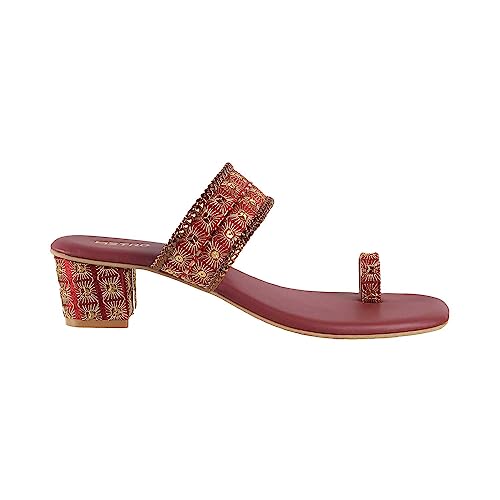 Metro Women Maroon Ethnicwear Block Heel Sandal UK/4 EU/37 (35-321) - Image 3