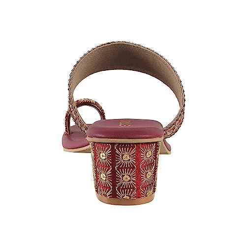 Metro Women Maroon Ethnicwear Block Heel Sandal UK/4 EU/37 (35-321) - Image 4