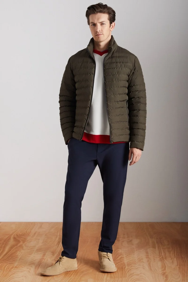GRIMELANGE Alaska Men's Microfiber Winter Warm Stand Collar Regular Lined Zippered Khaki Coat