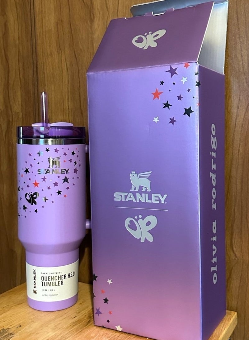 Stanley Stainless Steel Vacuum Insulated Tumbler with Lid and Straw for Water, Iced Tea or Coffee, Smoothie and More, 40Ounce Stainless Steel,Purple With Star - Image 1