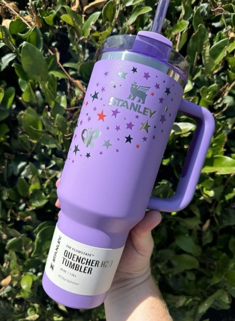 Stanley Stainless Steel Vacuum Insulated Tumbler with Lid and Straw for Water, Iced Tea or Coffee, Smoothie and More, 40Ounce Stainless Steel,Purple With Star - Image 2