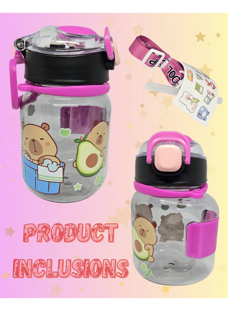 Bunny Transparent Kids Water Bottle with Straw – 500ml School & Picnic Bottle for Toddlers – Black, Blue & Yellow - Image 2