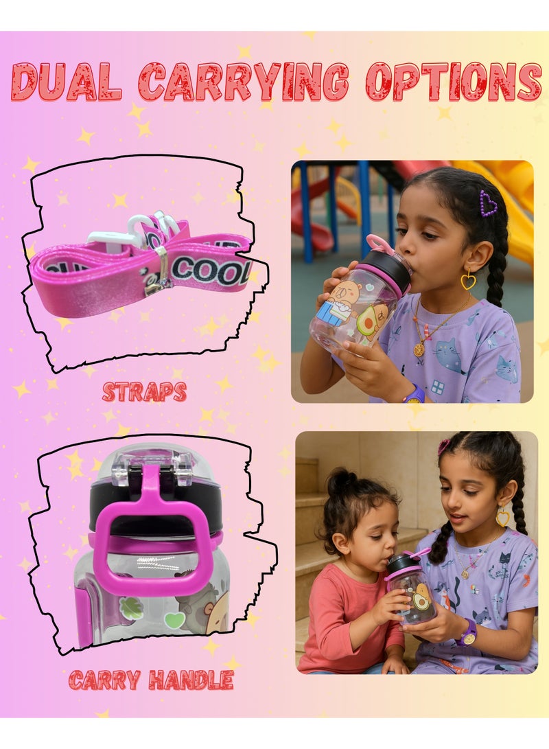 Bunny Transparent Kids Water Bottle with Straw – 500ml School & Picnic Bottle for Toddlers – Black, Blue & Yellow - Image 5