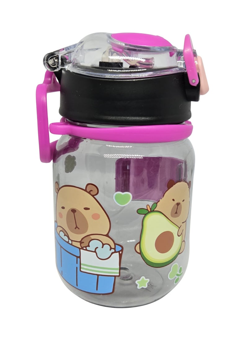 Bunny Transparent Kids Water Bottle with Straw – 500ml School & Picnic Bottle for Toddlers – Black, Blue & Yellow - Image 1