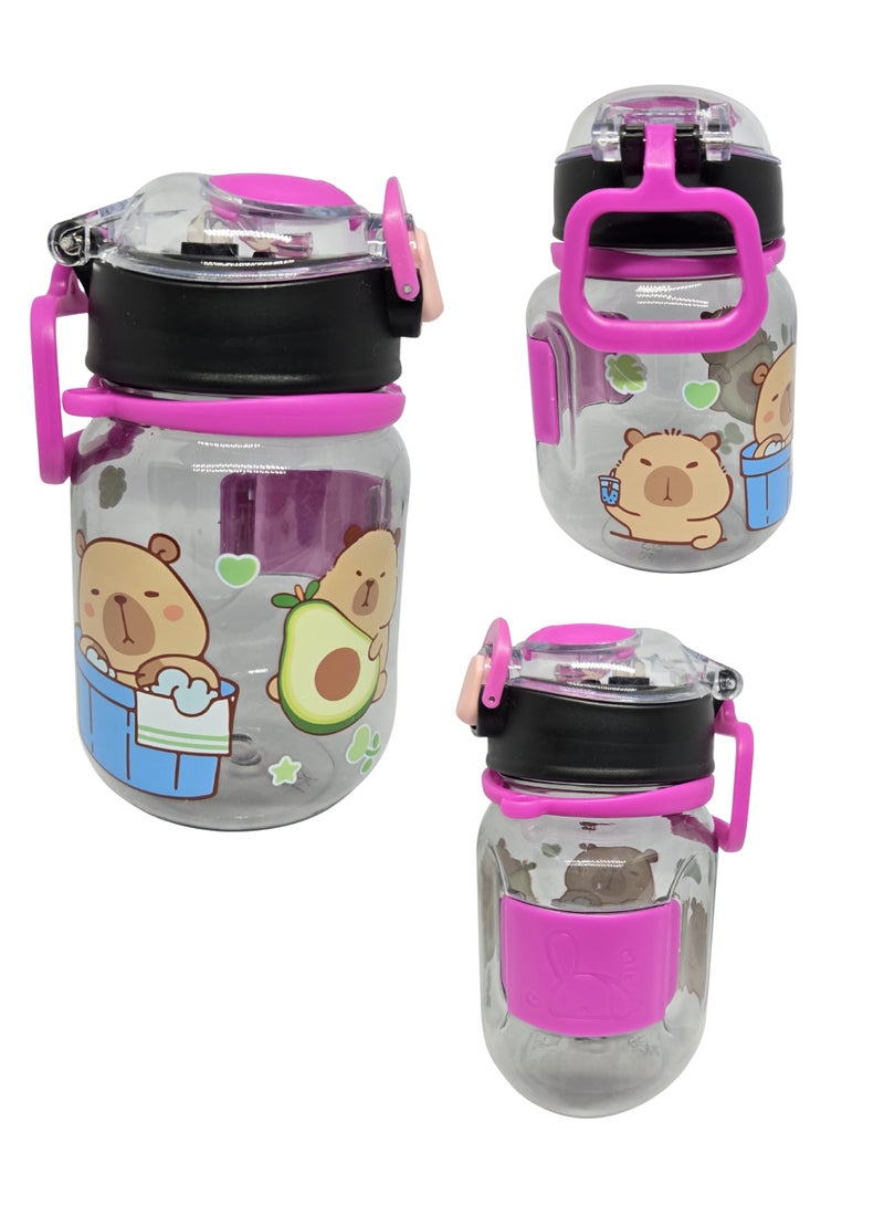 Bunny Transparent Kids Water Bottle with Straw – 500ml School & Picnic Bottle for Toddlers – Black, Blue & Yellow - Image 3