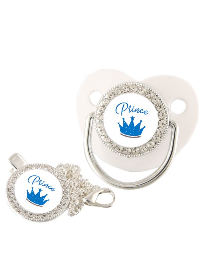 Cartoon Crown Point Diamond Pacifier With Chain Clip