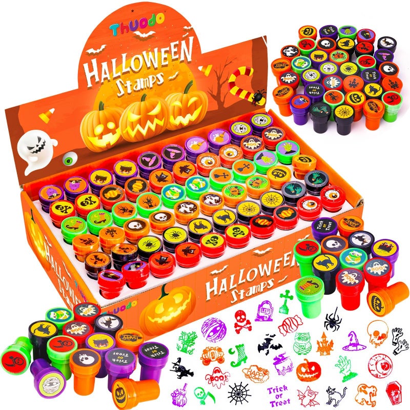 120 PCS Halloween Stamps for Kids Bulk SelfInking Trick or Treat Party Favors Toys Assorted Pumpkin Ghost Spider Stampers Classroom Rewards Goodie Bag Fillers for Halloween Party Supplies