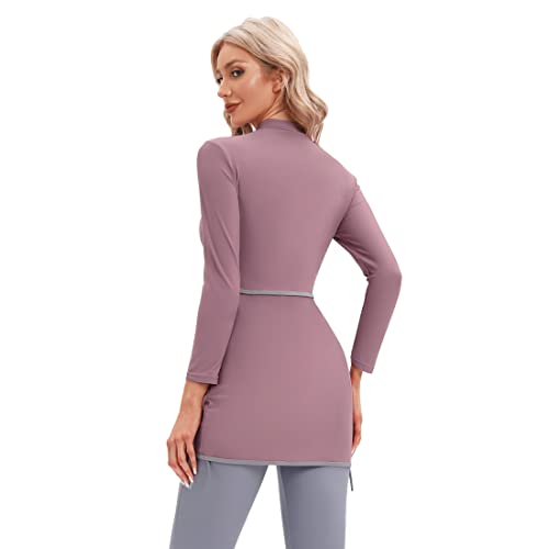 YONGSEN 2024 Women Modest Muslim Swimwear Patchwork Hijab Sport Long Sleeves Swimsuit 3pcs Islamic Burkinis Wear Bathing Suit (Purple, 3X-Large) - Image 5