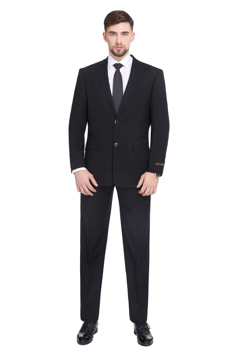 PL Mens TwoPiece Classic Fit Office 2 Button Suit Jacket Pleated Pants SetBlack44 Regular Waist 38
