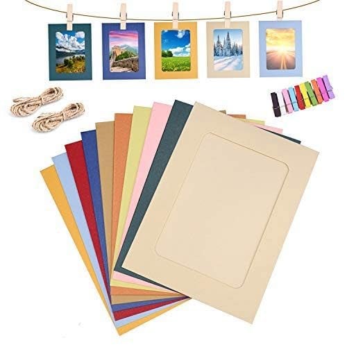 Kshavi Kshavi Paper Photo Frame Hanging Picture Frame for Photo Certificate Frame with Mini Wooden Clips and String Hanging Cardboard for Home School and Office Decoration 10 Pcs 2  - Image 1