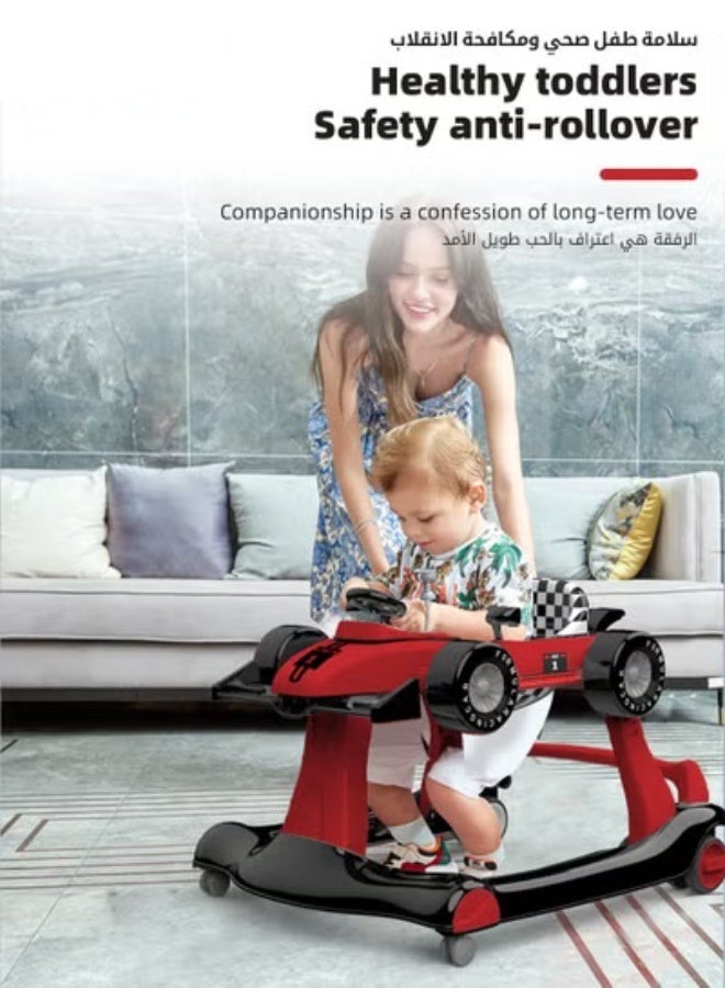 DOOKOO 3 In 1 Baby Walker for Kids, Multifunctional Kids Walkers, Baby Push Walker, Toy Car for Walking with Adjustable Height and 360 Degree Universal Wheels, for Infants 6 to 18 Months (Red) - Image 4