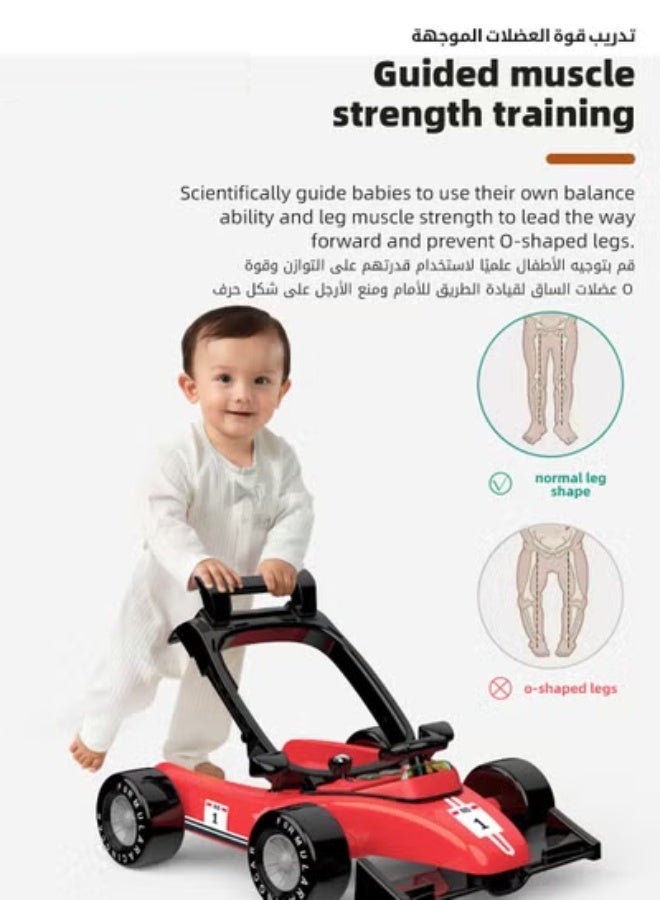 DOOKOO 3 In 1 Baby Walker for Kids, Multifunctional Kids Walkers, Baby Push Walker, Toy Car for Walking with Adjustable Height and 360 Degree Universal Wheels, for Infants 6 to 18 Months (Red) - Image 3