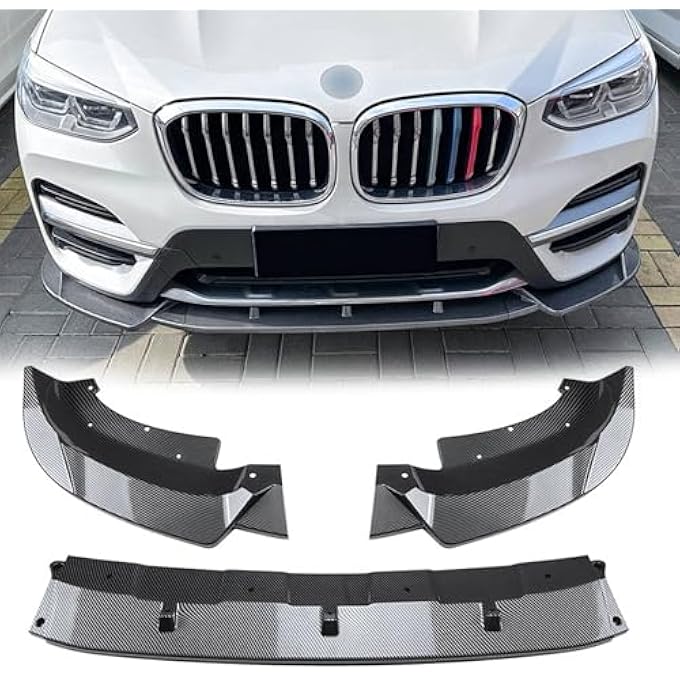 FINMOKAL Carbon Fiber Look Front Bumper Lip Spoiler Compatible with BMW X3 X4 G01 G02 2018-2021 (Not Fit for M Sport Version) - Image 1