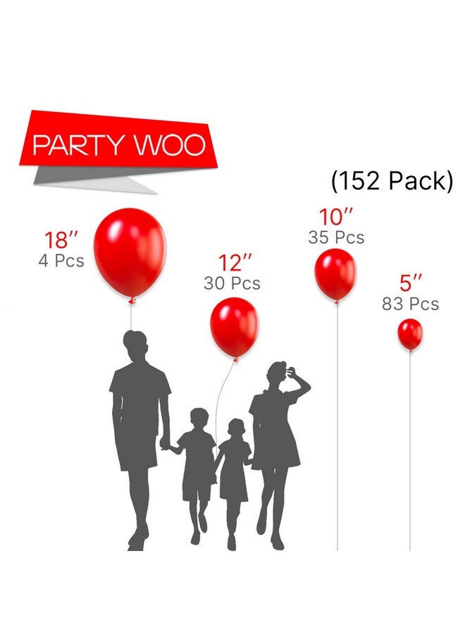 PartyWoo PartyWoo Red Balloons, 152 pcs Red Balloons Different Sizes Pack of 18 Inch 12 Inch 10 Inch 5 Inch for Balloon Garland or Balloon Arch as Birthday Decorations, Party Decorations, Wedding Decorations  - Image 2