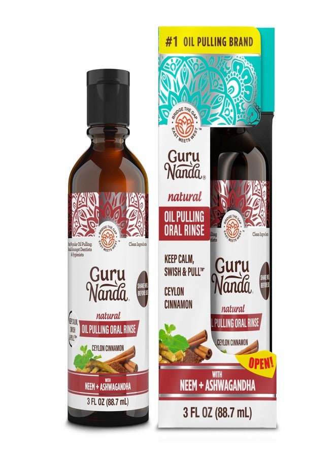GuruNanda Cinnamon Oil Pulling Travel Sized Mouthwash, Promotes Calmness, with Neem & Ashwagandha for Fresh Breath & Happy Gums, Alcohol-Free, TSA-Friendly, 3 Oz - Image 1