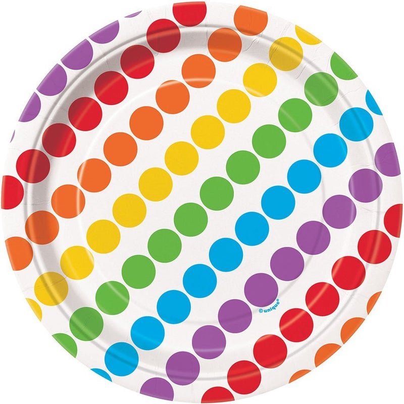 Rainbow Birthday Round Dessert Plates 7  8 Count Elegant  Vibrant Design Premium Paper Party Plates For Parties  Events