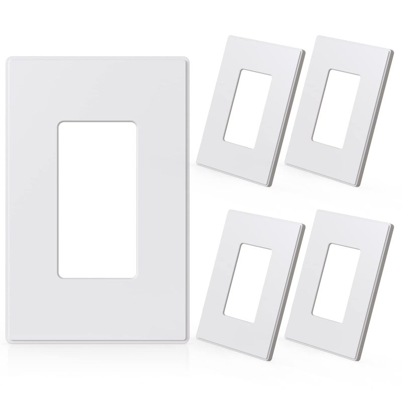 ELEGRP 1Gang Screwless Decorative Wall Plates MidSize Unbreakable Thermoplastic Faceplate Cover for Decorator Receptacle Outlet Switch UL Listed 5 Pack Matte White