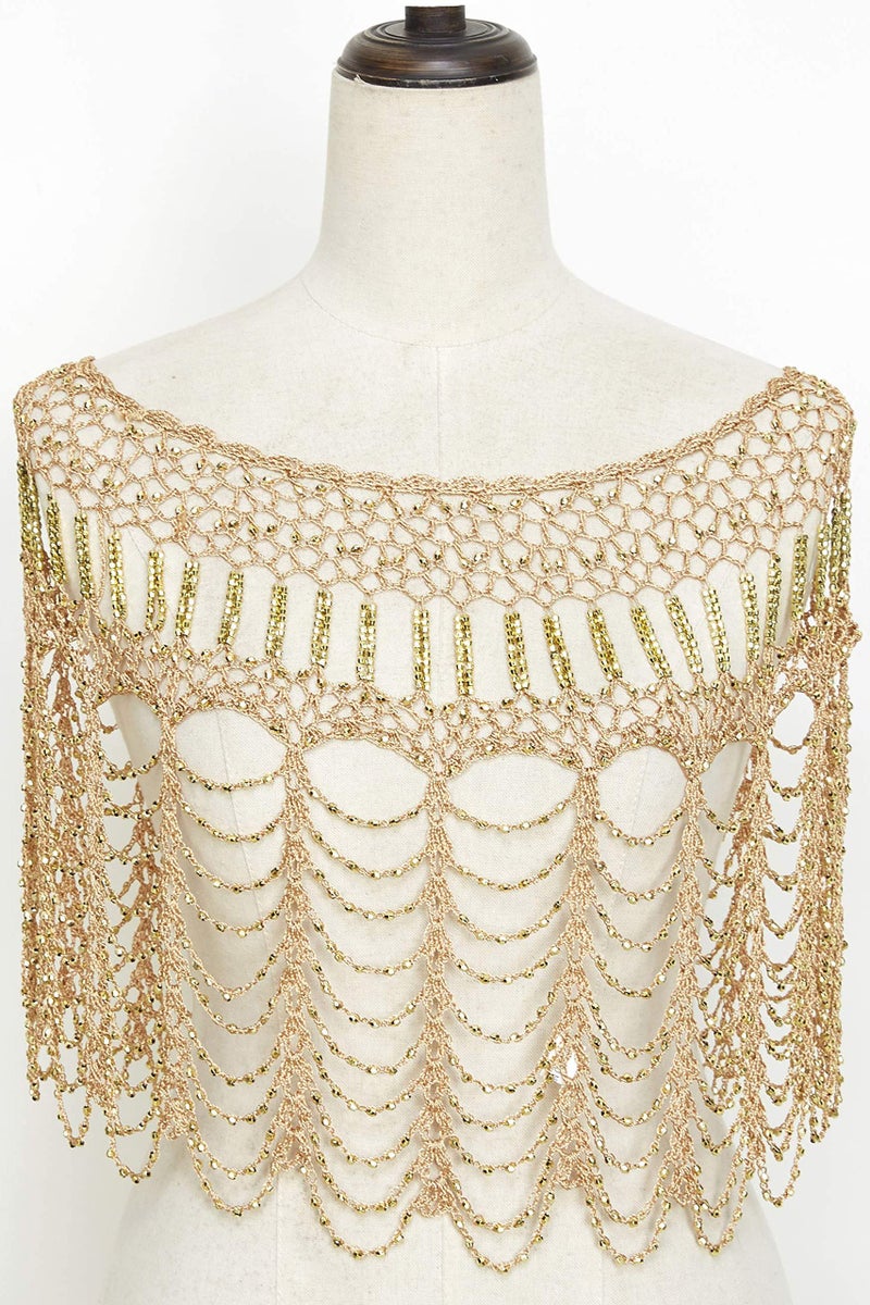 BABEYOND 1920s Shawl Wraps Gatsby Beaded Evening Cape Bridal Shawl Bolero Flapper Cover Up (Gold) - Image 3