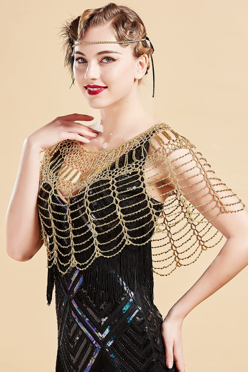 BABEYOND 1920s Shawl Wraps Gatsby Beaded Evening Cape Bridal Shawl Bolero Flapper Cover Up (Gold) - Image 5