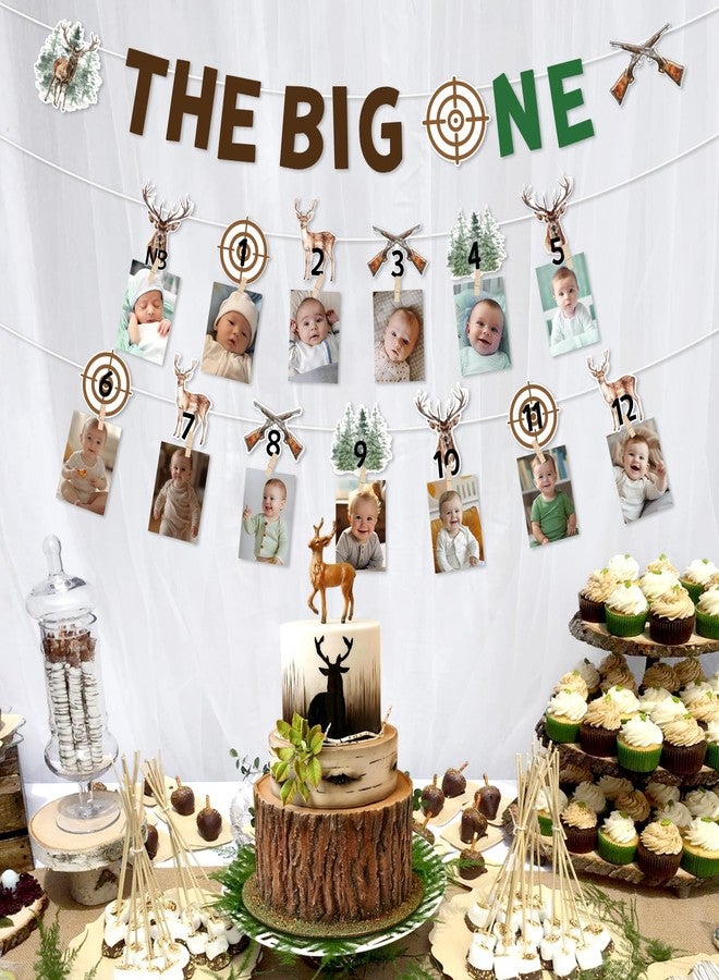 Fangleland The Big One 1st Birthday Banner Decoration, Gone Hunting Themed Monthly Photo Banner Pink Party Supply for Boys - Image 4