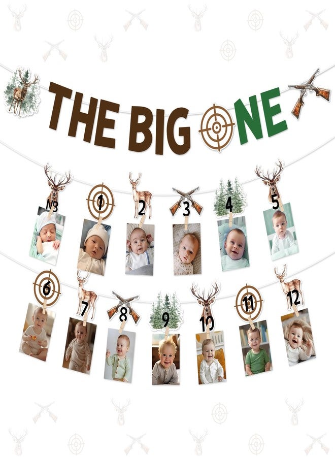 Fangleland The Big One 1st Birthday Banner Decoration, Gone Hunting Themed Monthly Photo Banner Pink Party Supply for Boys - Image 1