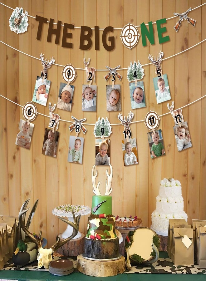 Fangleland The Big One 1st Birthday Banner Decoration, Gone Hunting Themed Monthly Photo Banner Pink Party Supply for Boys - Image 3