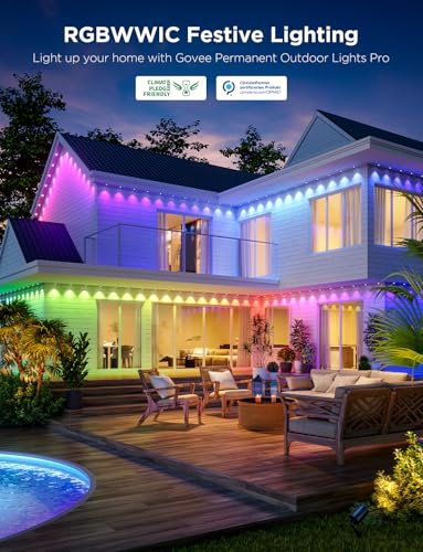 Govee Permanent Outdoor Lights Pro 200ft with 120 RGBIC LED Lights for Daily and Accent Lighting 75 Scene Modes for Patio Decor IP67 Waterproof Works with Alexa Google Assistant Matter White - Image 3
