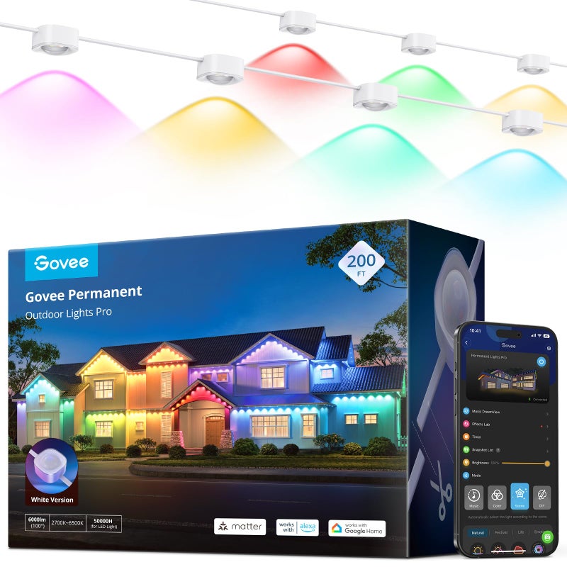 Govee Permanent Outdoor Lights Pro 200ft with 120 RGBIC LED Lights for Daily and Accent Lighting 75 Scene Modes for Patio Decor IP67 Waterproof Works with Alexa Google Assistant Matter White - Image 2