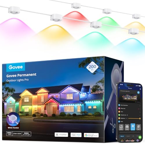 Govee Permanent Outdoor Lights Pro 200ft with 120 RGBIC LED Lights for Daily and Accent Lighting 75 Scene Modes for Patio Decor IP67 Waterproof Works with Alexa Google Assistant Matter White - Image 1