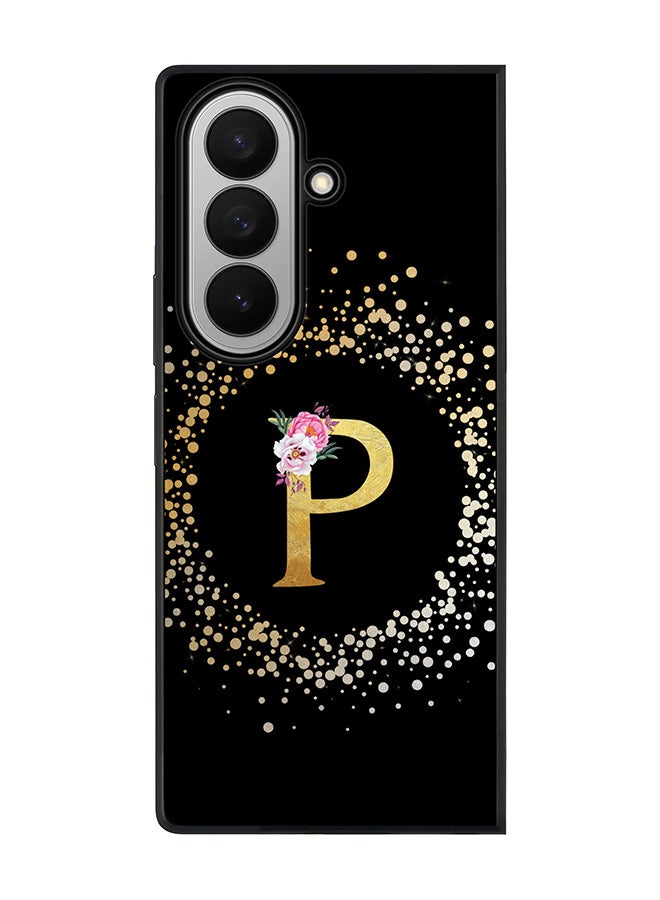 Stylizedd For Samsung Galaxy Z Fold7 Case,Slim fit Camera Protection, Shockproof Thin Phone cover  - Custom Monogram Floral - P ( Black )