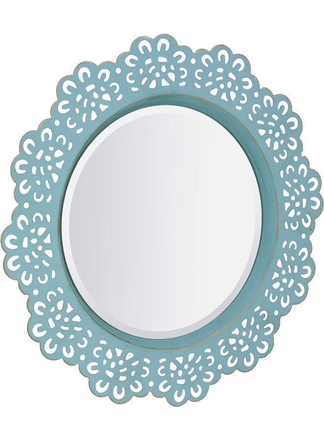 Stonebriar Round Decorative Metal Lace Hanging Wall Mirror with Attached Hanger Blue with Brass Highlights - Image 2
