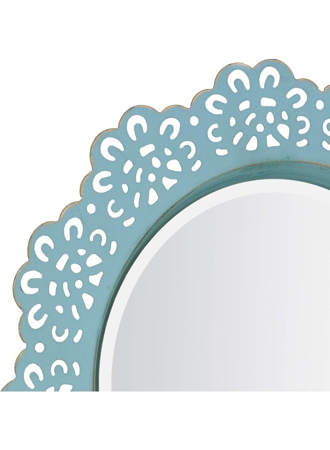 Stonebriar Round Decorative Metal Lace Hanging Wall Mirror with Attached Hanger Blue with Brass Highlights - Image 4