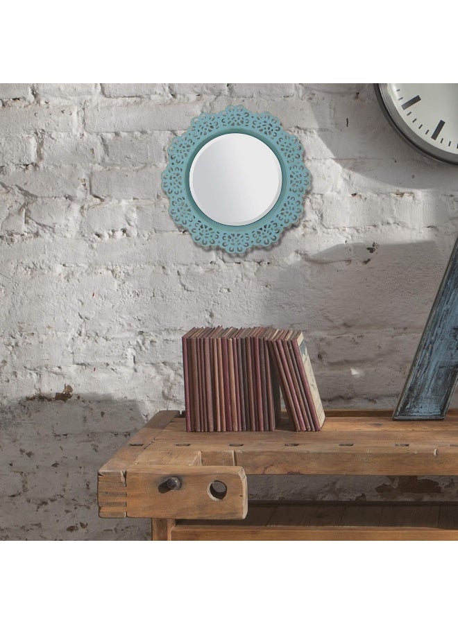 Stonebriar Round Decorative Metal Lace Hanging Wall Mirror with Attached Hanger Blue with Brass Highlights - Image 5