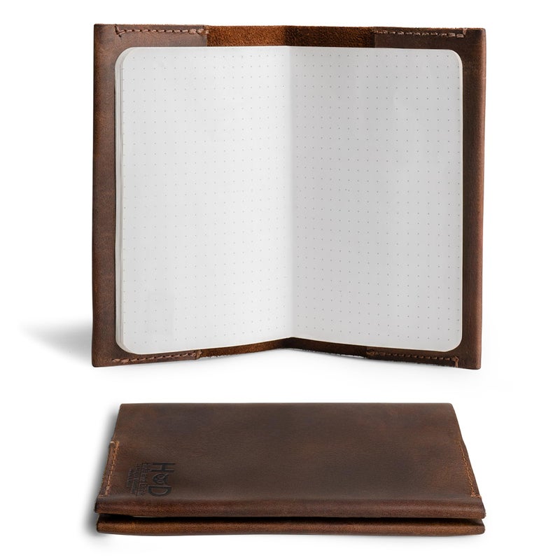 Hide & Drink, Pocket-Sized Memo Books Cover Compatible with Field Notes (3.5 x 5.5 in.) Journal Case with Card Slot, Refillable Travelers Notebook, Full Grain Leather, Handmade, Bourbon Brown - Image 1