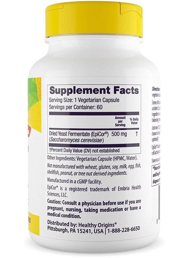 Healthy Origins - EpiCor 500 mg (Immune Support, Non-GMO, Gluten Free), 60 Veggie Capsules - Image 1
