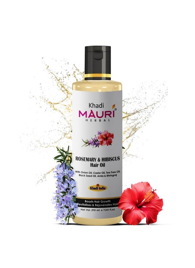 Khadi Mauri Herbal Rosemary & Hibiscus Hair Oil | Boosts Hair Growth, Controls Hairfall & Dandruff | Enriched With Onion Oil, Castor Oil, Tea Tree Oil, Black Seed Oil, Amla & Bhringraj | 210 Ml  - Image 1